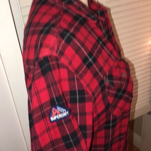 Superdry Unisex Classic Cotton Flannel in Red & White Buffalo Check - Picture 3 of 17